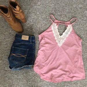 Lace suede tank top